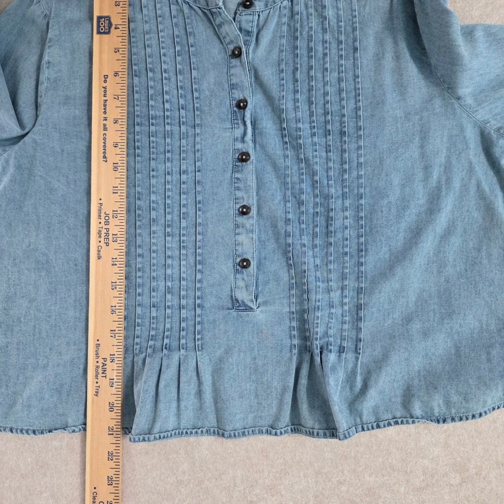 Natural Life Long Sleeve Chambray Cropped Top Sz S Pintuck Boxy Oversized Boho - Picture 10 of 10